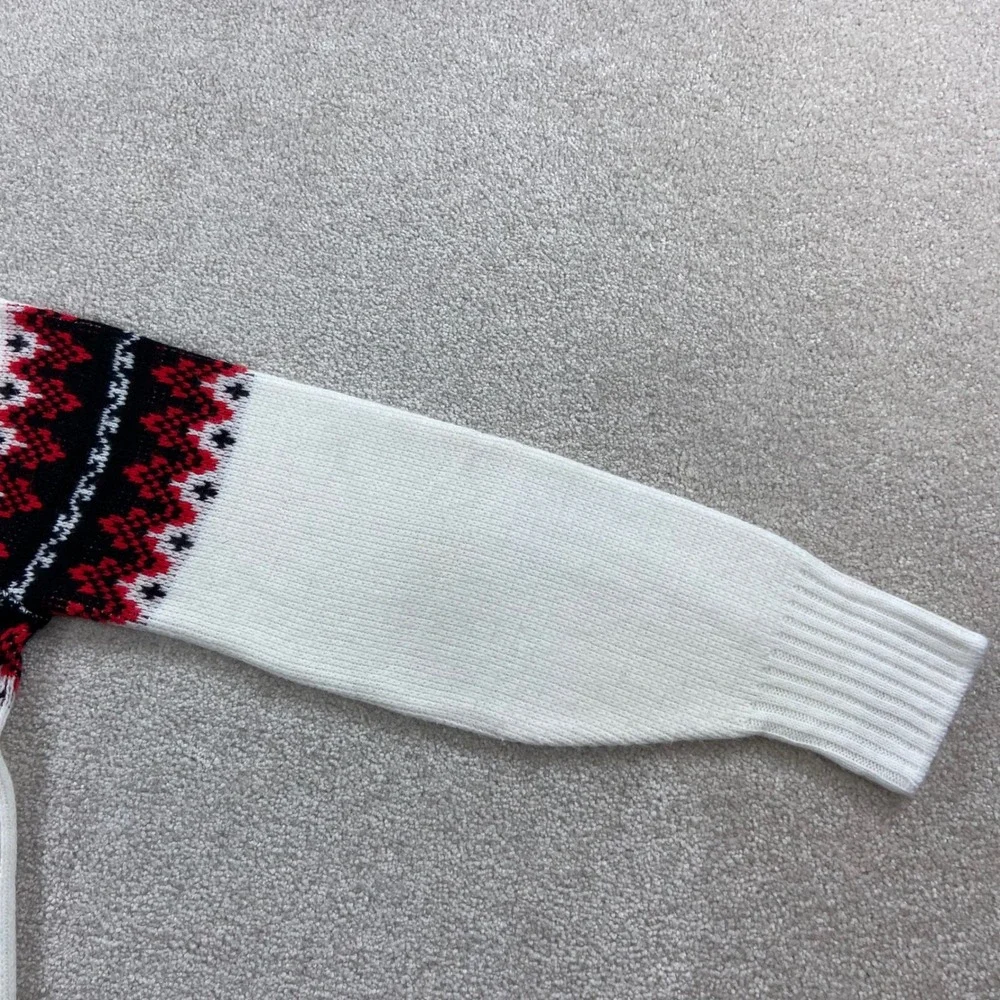 Vintage 60's Rugby Orlon Sweater Mens 42 White Red Black Fair Isle Crew Neck